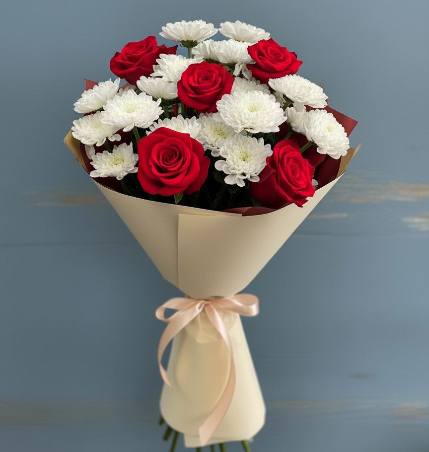 Букет цветов из: Розы и Хризантемы в Дергачах