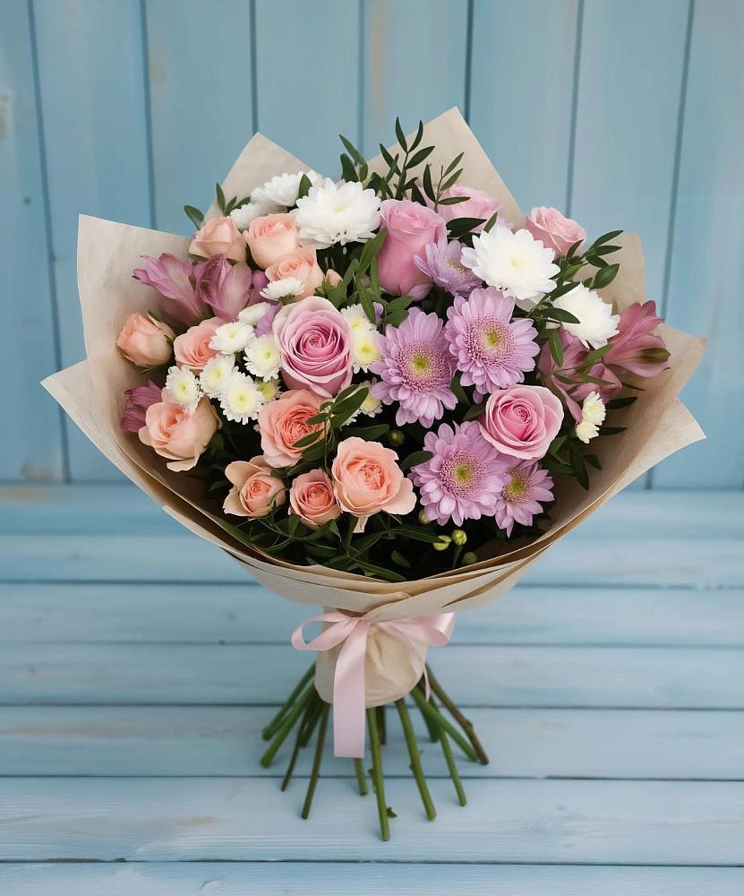 Букет цветов из: Хризантемы, Розы и Альстромерии в Дергачах