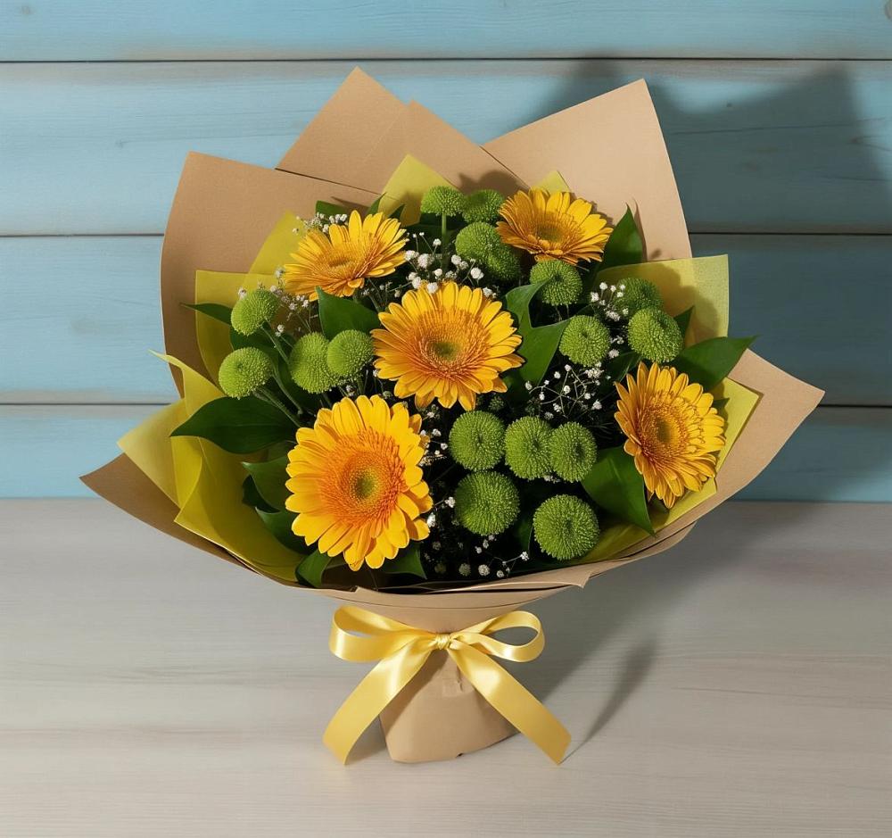 Букет цветов из: Герберы и Хризантемы в Дергачах