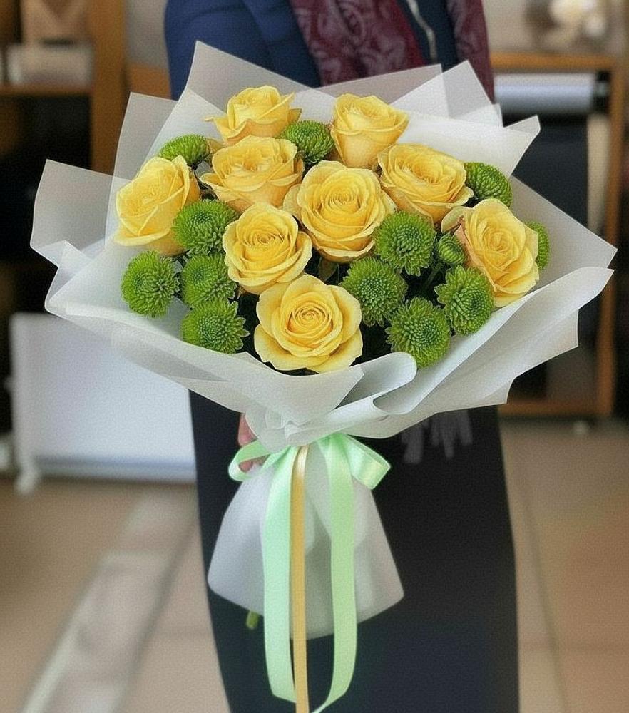 Букет цветов из: Хризантемы и Розы в Дергачах