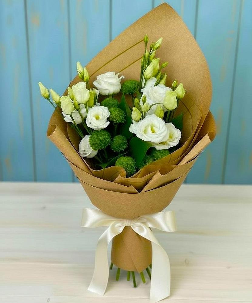 Букет цветов из: Хризантемы и Лизиантусы в Дергачах