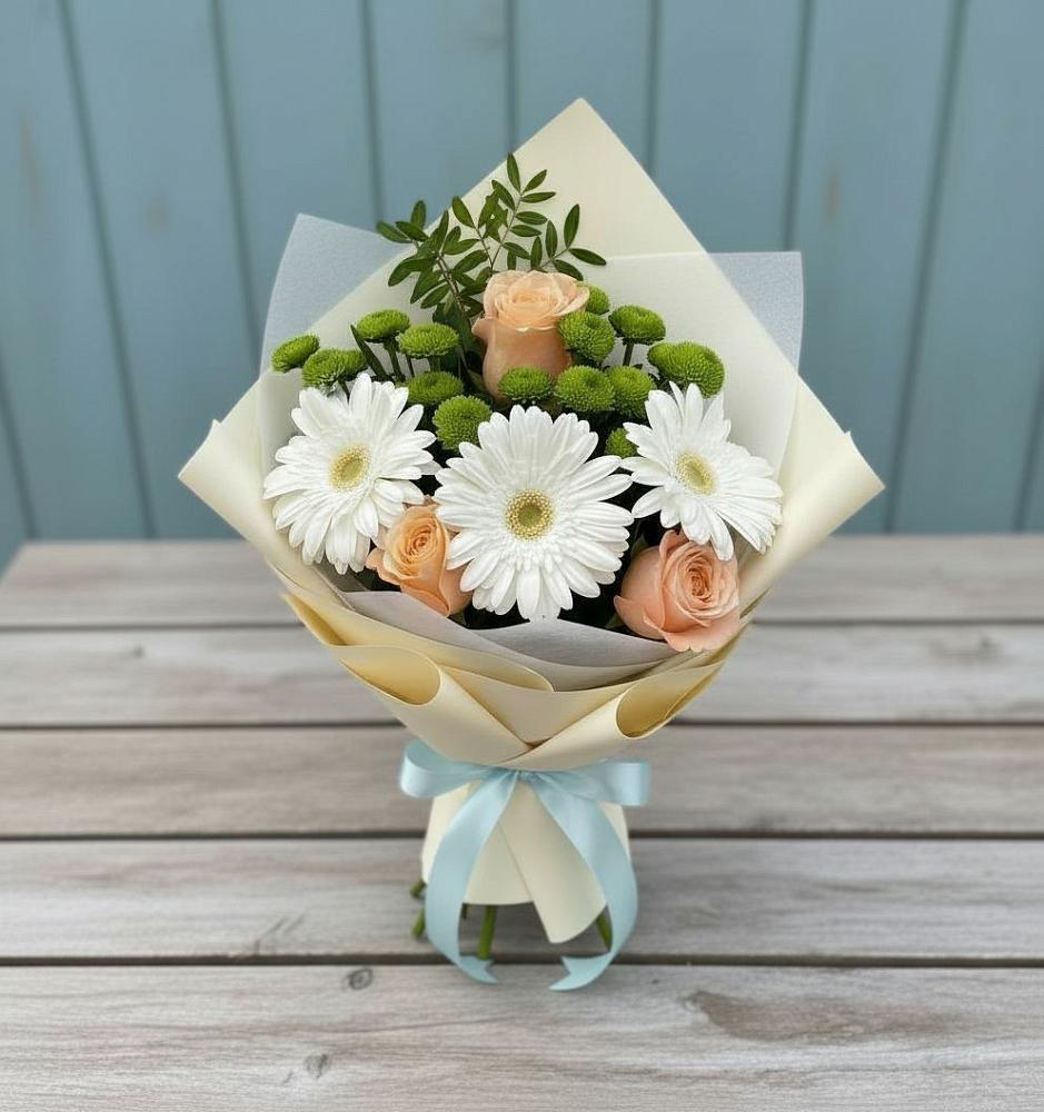 Букет цветов из: Герберы, Розы и Хризантемы в Дергачах