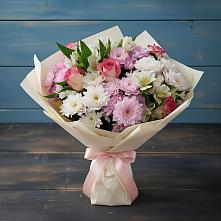 Букет цветов из:  Хризантемы, Альстромерии и Розы в Дергачах