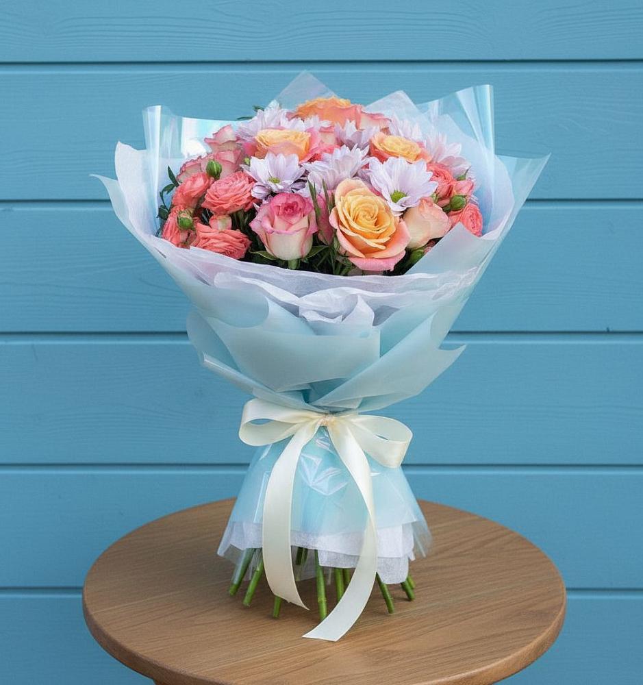 Букет цветов из: Хризантемы и Розы в Дергачах