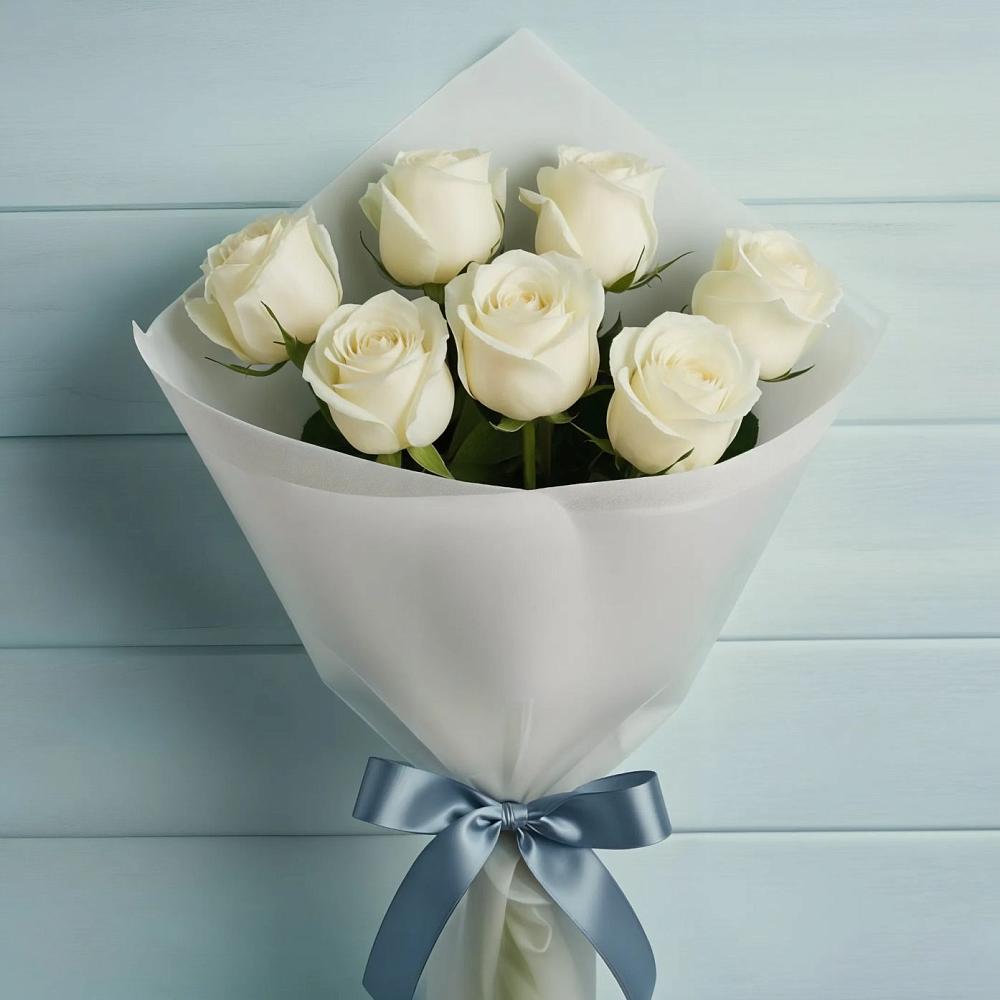 Букет 7 Белых роз Эдлесс Лав в Дергачах